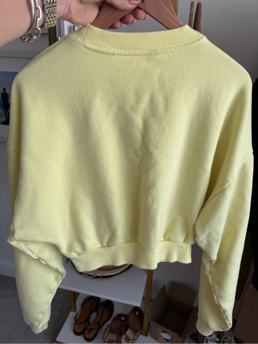 ALO Yoga Lime Yellow Cropped Crewneck Sweatshirt - Picture 3 of 3